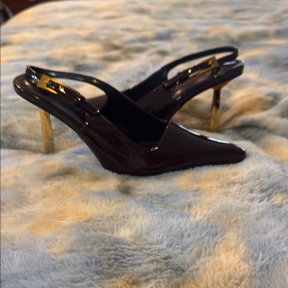 Sleek Brown Patent Leather Slingback Heels